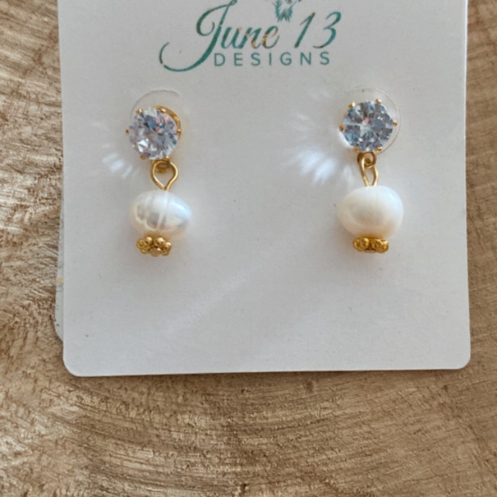 Gold and White Freshwater Pearl Drop Earrings